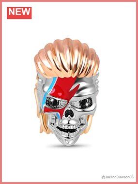 Sterling Silver Skull Charm for Bracelets & Necklaces, 18k Rose Gold Plated